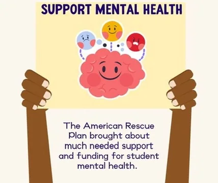 Student mental health advocacy graphic referencing the American Rescue Plan