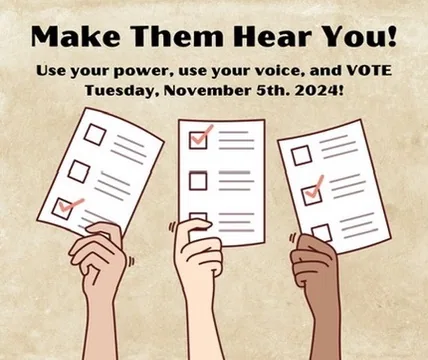 2024 voting participation graphic with hand-held ballot illustrations