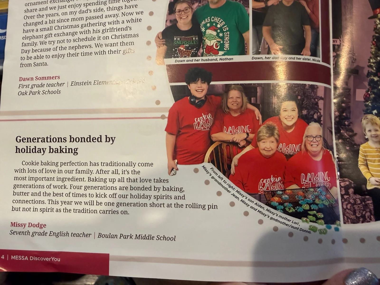 Published MESSA DiscoverYou magazine page featuring Missy Dodge’s Generations bonded by holiday baking story